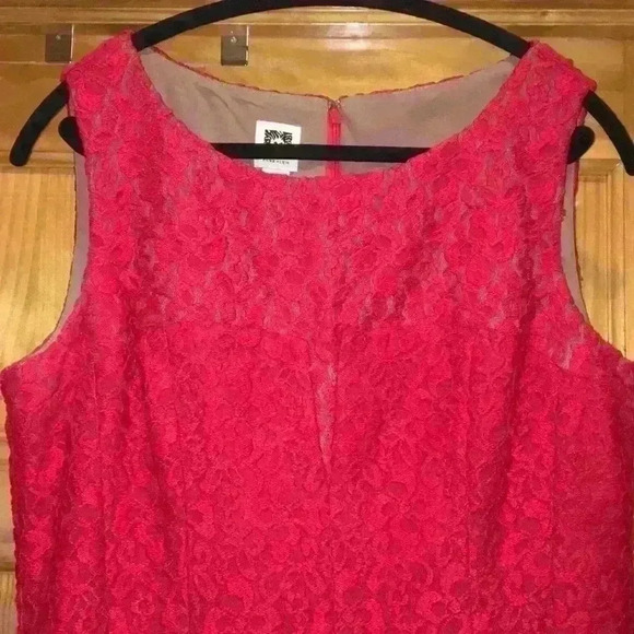 Anne Klein Dress Red Women’s Size 14 Floral Lace Overlay Sheath - Picture 2 of 5